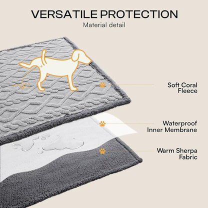 Luciphia Waterproof Pet Blanket, Liquid Pee Proof Dog Blankets for Sofa Bed Couch, Reversible Sherpa Fleece Furniture Protector Cover for Small Medium Large Dogs Cats,Light Grey Small（40" x 28"）