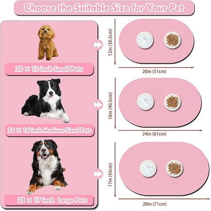 Cat Food Mat Small - 20''x12'' Absorbent Cat Feeding Mat, Pet Water Mats Protect Floor, No Stains Quick Dry Pet Placemats for Food and Water Bowl, Non-Slip Base Cats Bowl Mats for Messy Drinkers, Pink