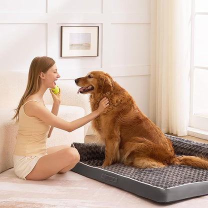 Dog Bed Large Sized Dogs, XL Orthopedic Dog Bed for Large Dogs, Waterproof Pet Bed with Washable Removable Cover, L-Shaped Pet Couch with Portable Handle 42"x30"x7.5", Dark Grey