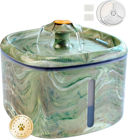 Cat Water Fountain,2.5L/84oz Cat Fountain for Drinking with Rotating Attractor & Camouflage Green Design –Automatic Pet Water Dispenser Bowl with 2-Pack Replaceable Filters