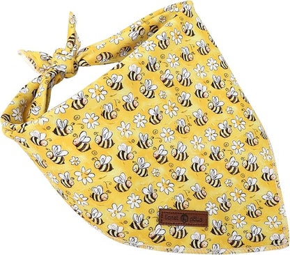 Lionet Paws Spring Summer Bee Dog Bandana Washable Cotton Handkerchief Scarf Triangle Yellow Bandana for Small Medium Large Dogs Girl Boy