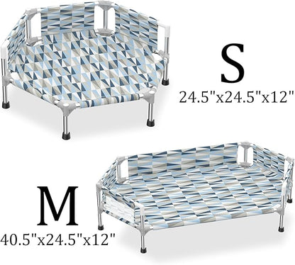 Elevated Dog Bed with Guardrail, Cooling Outdoor Pet Cot with 5-Sided Fence，Raised Dog Cot with 6-Metal Frame