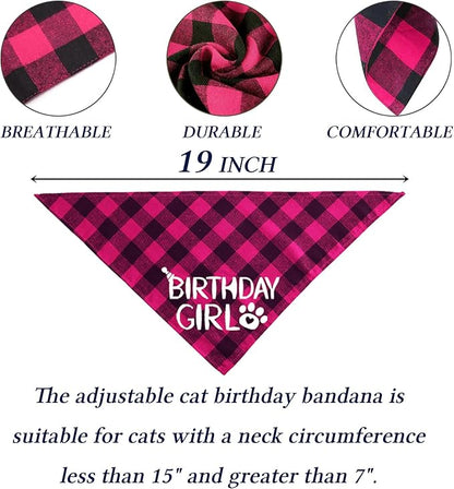 STMK Cat Birthday Party Supplies - Hat, Bandana, Bow Tie, Collar, Banner, Garland, Meow Letter Balloons, Kitten Outfits - Pink