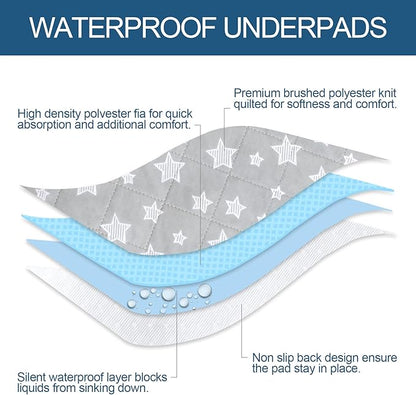 Waterproof Bed Pads Washable, Absorbent Chuck Pads for Incontinence, Washable Pee Pads for Dogs, Waterproof Mattress Protector for Seniors, Bedwetting Kids, Hospitals, Pets, 34"x52" 2 Pack