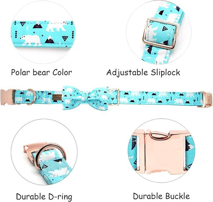 Dog Collar, Bow Collar Blue Bear Pattern Pet Collar Cute Bow Tie Soft Girl Boy Dog Collars with Metal Buckle for Medium Dogs