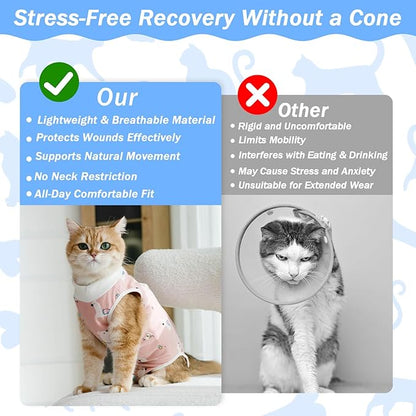 Coppthinktu Cat Recovery Suit Female, Breathable Cat Onesie After Surgery Female for Abdominal Wounds or Skin Diseases, Surgery Recovery Suit Kitten Surgical Onesie After Spay Wear Anti Licking