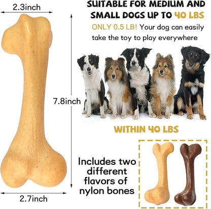 Aggressive Chew Toys, Nylon Bones, Indestructible Toys for Medium Large Dogs, Durable Tough Puppy Teething, Beef & Chicken Flavor (2pcs)