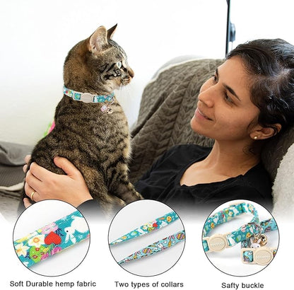DOGWONG 2 Pack Easter Day Cat Collars, Breakaway with Bell, Adjustable 7-12 Inch, Egg Color, Cotton Material, All Breed Sizes
