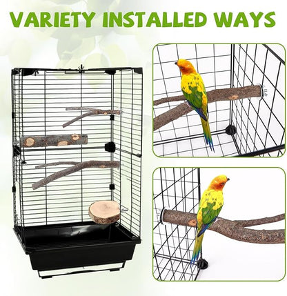 12PCS Natural Wood Bird Perches for Cage, Parrot Perch Stand & Platform, Bird Cage Accessories - Multi-Size Perches for Parakeets, Cockatiels, Conures, Lovebirds