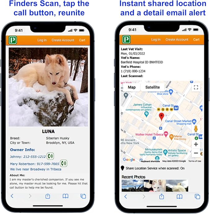 Pet Dwelling QR Code Pet ID Tag – Smart Dog & Cat ID Tags for Pet Safety, Free Personalized Online Profile, Instant Scan Alerts, AI Insights (Blue Paw)