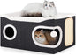 Cat Beds for Indoor Cats, Extra Wide Cat Cube House for Multi Cats, Foldable Cat Cave Hideaway with Arc-Edge Design & Oval Door, Double-Side Soft Cushion for All Seasons, 24"L x 17.7"D x 12.6"H, Black