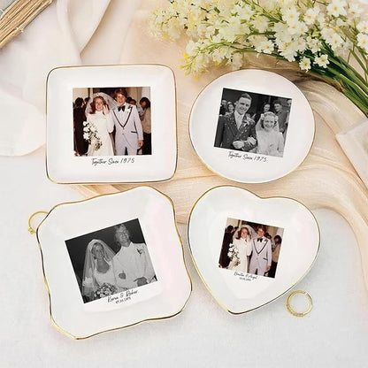 Custom Photo Ring Dish, Personalized Picture Trinket Tray, Wedding Anniversary Keepsake Jewelry Dish, Valentines Gift for Her Him Wife Husband Parents Grandparents