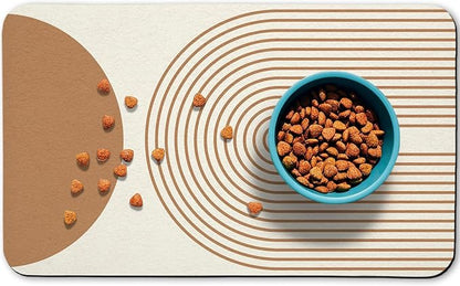 Dog Food Mats for Floors Waterproof, Cat Water Bowl Mats Pet Feeding Absorbent Mat Placemats for Food and Water Beige Bohemia 12 * 20 inch