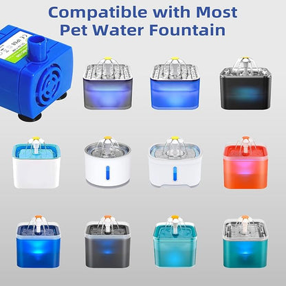 IP68 DR-DC160 Submersible Water Pump Cat Water Fountain Pump for Tritone Ceramic, Stainless Steel, Round Flower Cap Cat Fountains, Automatic Pet Water Dispenser Replacement Pump (with LED & Brush)