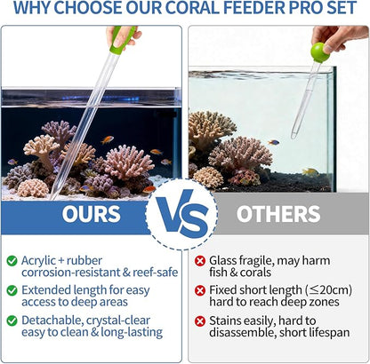17.7 Inch Extra Long Aquarium Coral Feeder Tool, Deep Tank Fish Feeding Pipette, Long Pipette for Coral and Fish Feeding, Reef Tank Maintenance Accessories (2 Colors)