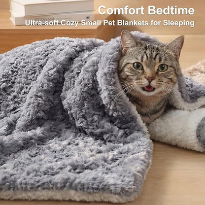 Cat Blanket for Indoor Cats Ultra-Soft Plush Small Blanket Machine Washable Cozy Calming for Kittens Cats Bed Couch Car 21"x18" Coffee