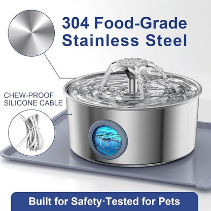 LucidShine 108oz/3.2L Stainless Steel Cat Water Fountain with 12 Filters (up to 1-Year Supply), Large Capacity Dog Water Fountain, Ultra Quiet Automatic Metal Pet Water Dispenser