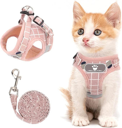 Cat & Dog Vest Harness - All Weather Mesh, Reflective Strap, Step-in Adjustable for Small Cats & Dogs (Pink-Pattern)