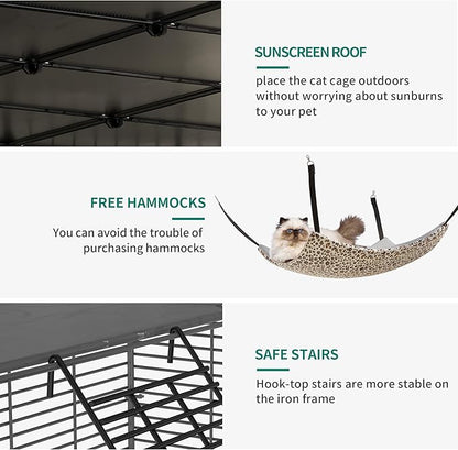 YITAHOME Cat Cage Indoor Large with Storage Cube DIY Outdoor Catio Cats Enclosures Metal Cat Playpen with Hammock Platforms for 1-4 Cats 5 Tiers Cat Kennel