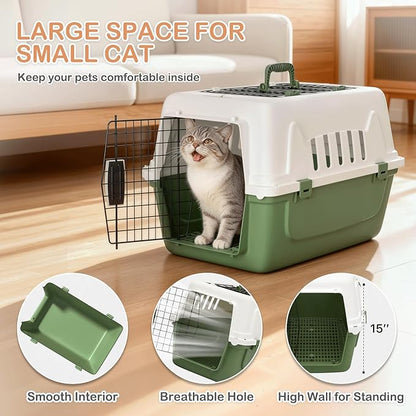MoNiBloom 22-Inch Dog Crate Plastic 2-Door Top Loading Cat Carrier, Hard-Sided Dog Travel Carrier for Small Dogs and Cats, Ventilation and Security Lock Design for Pets up to 22 lbs (Green)