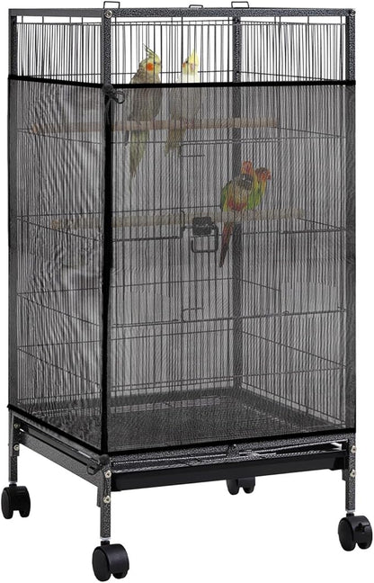 Large Bird Cage Seed Catcher 31 x 118 inches Adjustable Soft Airy Skirt Guard Birdcage Nylon Mesh Net, Birdcage Cover Skirt Seed Guard for Parrot Parakeet Macaw Round Square Cages