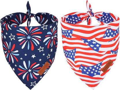 PTDECOR American Flag Dog Bandana 4th of July Dog Scarf Reversible Red Blue Patriotic Bandanas for Large and Extra Large Dogs Pets (Blue & Red, X-Large)