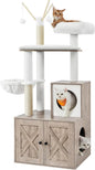 Feandrea Cat Tree with Litter Box Enclosure, 59-Inch Modern Cat Tower, 2-in-1 Condo with Scratching Posts, Washable Removable Cushion, Greige UPCT113G01