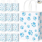 Blulu 20 Pcs Puppy Dog Paw Gift Bags with Paper Twist Handles, Dog Gift Paper Paw Treat Goodie Bags for PET Treat Party Favor, 6.3 x 3.1 x 8.6 Inch(White Backing, Blue Paws)