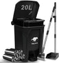 Dog Poop Trash Can Outside with Pooper Scooper, 20L/5Gal Dog Waste Trash Can with Lid, Pedal and Removable Inner Bin, Pet Poop Bin with Metal Rake & Tray and 100 Bags