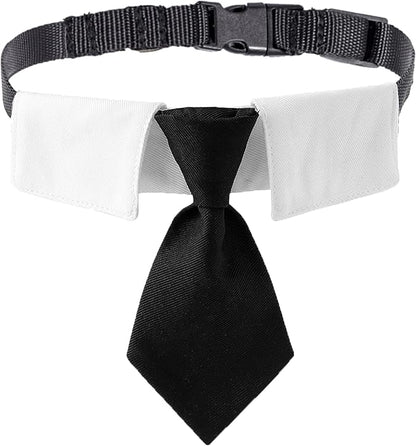 ADOGGYGO Adjustable Dog Neck Tie Collar Pet Collar with Black Necktie Wedding Formal Tux Collars for Small Dogs Pets (Small)