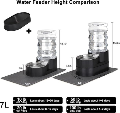 RIZZARI Automatic Dog Water Dispenser: 7L Black Stainless Steel Feeder with Auto-Refill - Elevated Design Eases Joint Strain for Senior Dogs - Leak-Resistant Base - Ideal for Livingroom Bedroom