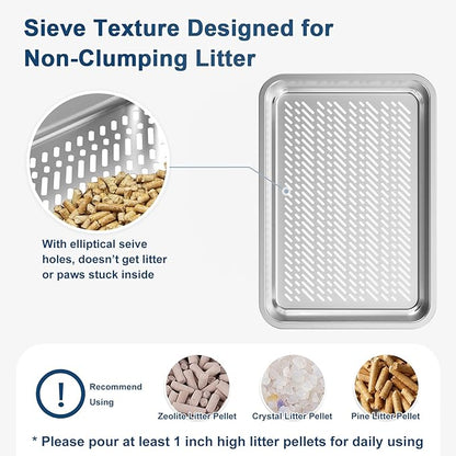 19.6''x13.7''x6'' Suzzipaws Stainless Steel Litter Box, Open Top Sifting Litter Box for Pine Pellets, Metal Litter Pan Tray System with Pee Pads & Liners, Odor Control, Low Dust, Easy Cleaning