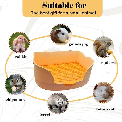 15.1"X11.0" Large Rabbit Litter Box,Plastic Square Rabbits Potty Trainer with Bigger Pan Bunny Corner Toilet Box with Small Animal Disposable Liner for Guinea Pigs Hamster Chinchilla(Orange)
