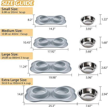 Hubulk Pet Dog Bowls 2 Stainless Steel with No Spill Non-Skid Silicone Mat + Pet Food Scoop Water and Food Feeder Bowls for Feeding Small Medium Large Dogs Cats Puppies ( Gray)