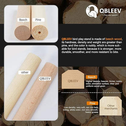 QBLEEV Bird Cage Play Stand Toy Set-Birdcage Wood Stands Hanging Chew Toys Ladder Swing Parrot Perch Play Gym Playground Accessories Activity Center for Conure, Parakeets, Budgie, Cockatiels,Lovebirds