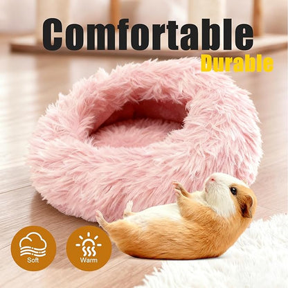 Guinea Pigs Bed Small Animal Bedding Donut-Shaped Burrowing Pet Bed Soft and Warm Hideaway with Spandex and Fleece Bottoms Cozy Carrier, Cage Accessories