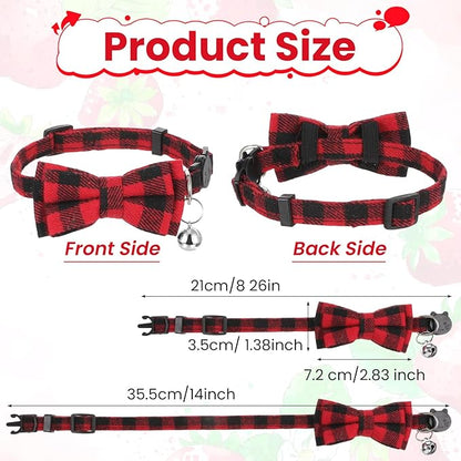 6Pcs Cats Bowtie Collar with Bell, Breakaway Cats Collars, Classic Plaid Kitten Cat Collars Adjustable Cat Bowtie Collar with Pendants for Quick Release for Small Pet