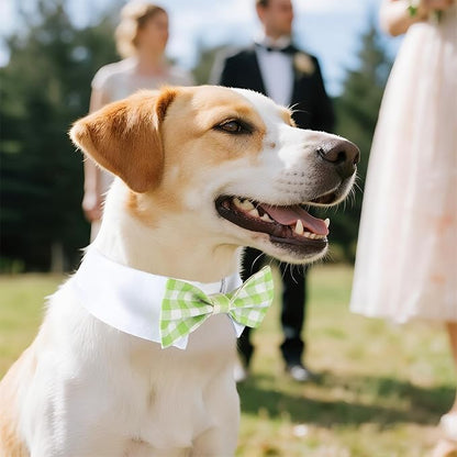 Segarty Dog Bow Tie, Adjustable Green Plaid Bowtie Collar for Neck Girth 10.2-12.6in, Medium Pet Tie Tuxedo Comfortable Cotton Boy Pet Grooming Accessory for Formal Wedding Holiday Birthday Party