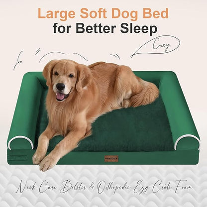 Large Dog Bed Orthopedic Washable: Beds Bolster XXL Bed Big XLarge Dogs Egg Crate Foam Sofa Couch Waterproof Removable Cover - Emerald