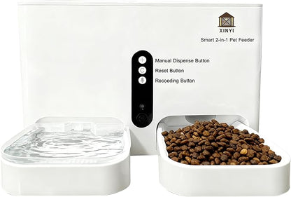 Automatic Pet Feeder and Water Dispenser 2-in-1 Set with WiFi, Proximity Sensor, Easy APP Operation, Real-time Video Monitoring for Cats and Dogs