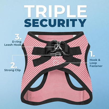 Best Pet Supplies Voyager Step-in Air Harness - All Weather Mesh, Reflective, No Pull Harness for Dogs, Cats - Secure with Hook & Loop Fastener, Buckle, Double D-Rings - Pink/Black Trim, S