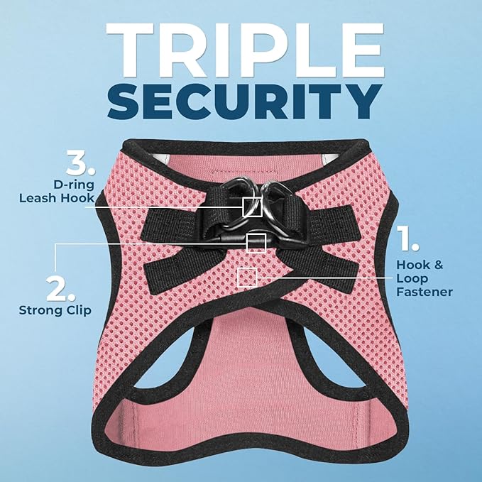 Best Pet Supplies - All Weather Mesh / Plush, Reflective, No Pull Harness for Small, Medium Dogs, Cats - Secure with Hook & Loop Fastener, Buckle, Double D-Rings - Pink/Black Trim, XL