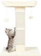 34" Cat Scratching Post for Indoor Cats, Sisal Cat Scratcher with Large Plush Perch, Vertical Posts with Elevated Bed and with Two Dangling Balls, Removable & Washable Cover, Beige White