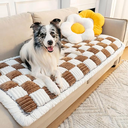FUNNY FUZZY Pet Couch Covers for Sofa, Couch Covers for Dogs Washable Dog Couch Cover Protector Cream-Colored Furniture Sofa Covers for Dog Handmade Pure Cotton Pet Bed Mat (Brown, 23.6"×70.9")