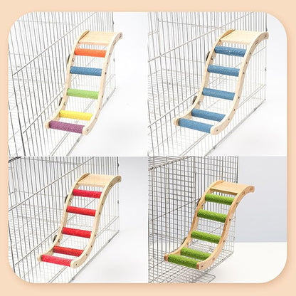 Hamiledyi Nature Wooden Bird Ladder Pet Parrots Climb Bridge Exercise Stands for Parakeet Climbing Chewing Bridge Bird Cage Accessories for Cockatiel Parakeet Lovebirds Budgie (Green)