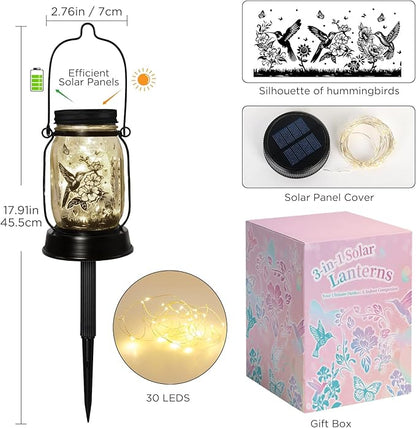 Solar Lanterns Outdoor Garden Decor Valentine's Day Gifts for Women Hummingbird Gift for Women Mom Grandma Sister Birthday, Hanging Solar Light Home Decor for Yard, Patio,Backyard,Porch,Torch