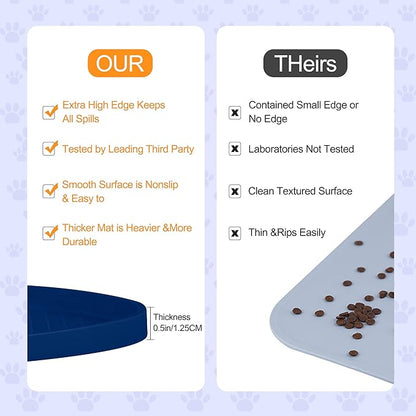 100% Waterproof 1.0" Raised Edge BPA Free Silicone Dog Food Mat, Pet Cat Feeding Mats Contain Spills Protects Floors, Placemats for Cats and Dogs Water Bowl Dishwasher XXL Large.