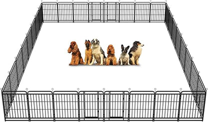 Heavy Duty Dog Playpen: 32 Steel Panels 40" Height, Square Steel Pipe with Reinforced Crossbars, 71FT 406 Sq.ft Portable Fence for Yard RV Camping, Snowy Black