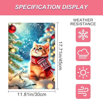 Christmas Garden Flag Winter Flag Cute Kitten Scarf Snow Scene Outdoor Yard Decor 12x18 Inch Double Sided Banner For Front Yard Porch Lawn Patio Seasonal Home Decoration Festive