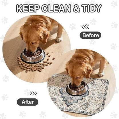 Dog Food Mat for Pet Cat Food Mat, Boho Absorbent Quick Dry Dog Bowl Mats for Food and Water, Non-Slip Cat Pet Feeding Mats for Floor Placemats 12"x20"